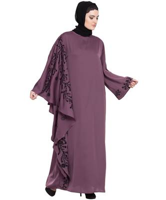 Purple Embroidered Nida Abaya 4