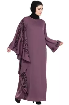 Purple Embroidered Nida Abaya