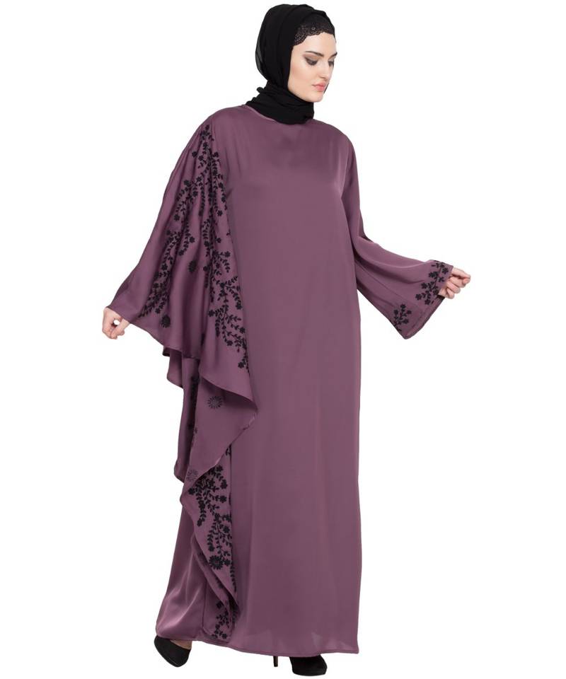 Purple Embroidered Nida Abaya