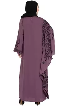 Purple Embroidered Nida Abaya