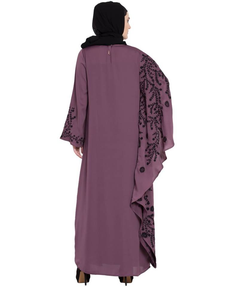 Purple Embroidered Nida Abaya