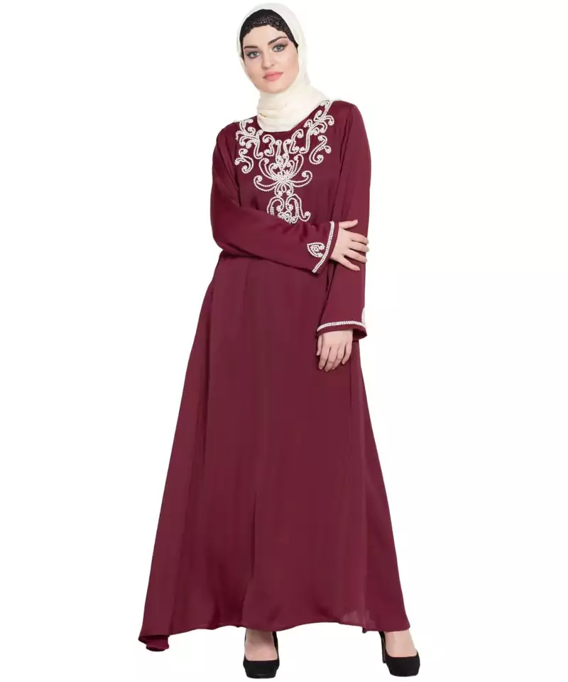 Maroon Embroidered Nida Abaya