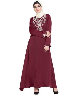 Maroon Embroidered Nida Abaya 1