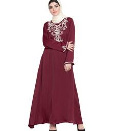 Maroon Embroidered Nida Abaya