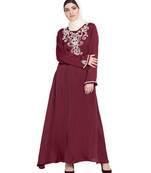 Maroon Embroidered Nida Abaya
