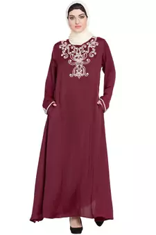 Maroon Embroidered Nida Abaya