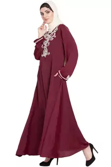 Maroon Embroidered Nida Abaya