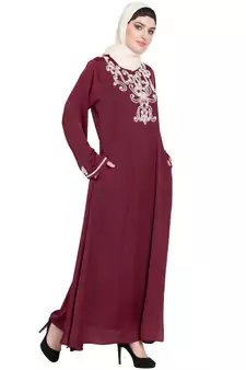 Maroon Embroidered Nida Abaya