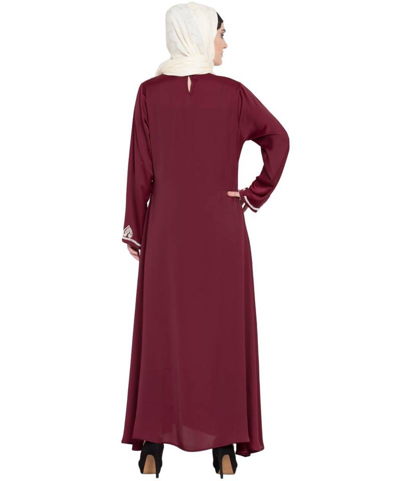 Maroon Embroidered Nida Abaya