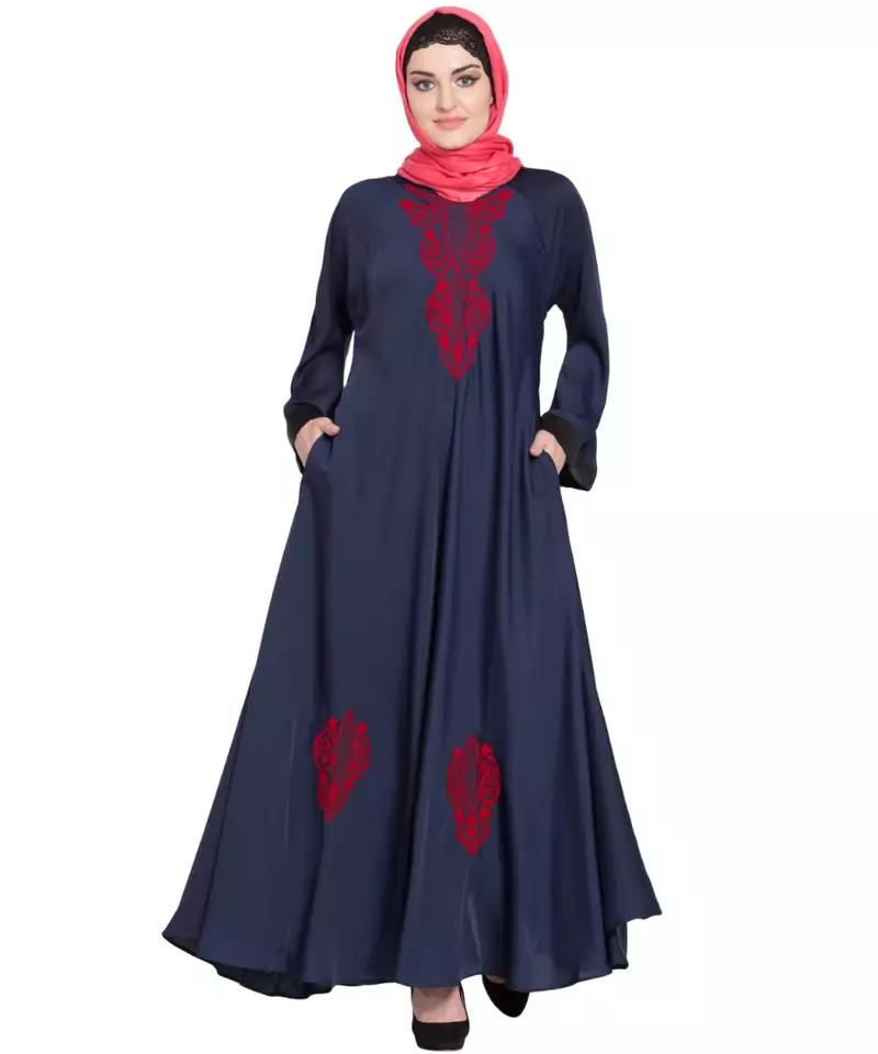 Blue Embroidered Nida Abaya