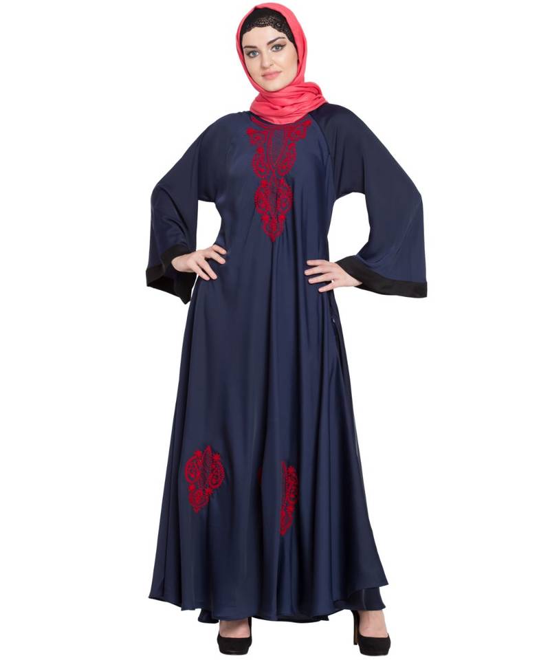Blue Embroidered Nida Abaya