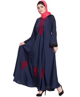 Blue Embroidered Nida Abaya 3