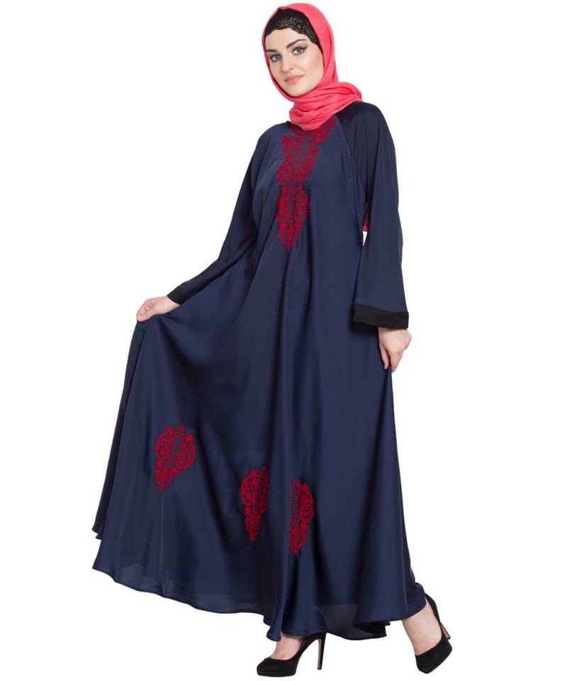 Blue Embroidered Nida Abaya