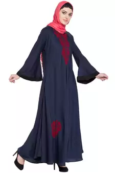 Blue Embroidered Nida Abaya