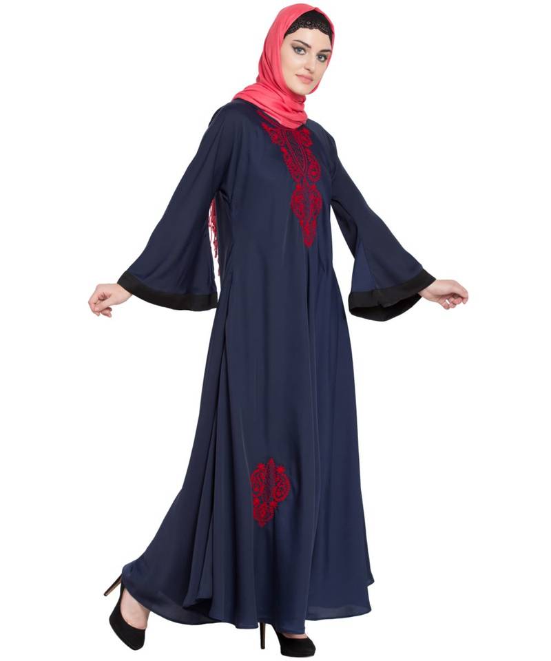 Blue Embroidered Nida Abaya