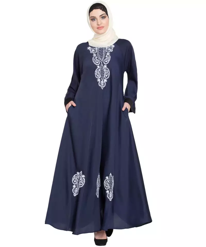Blue Embroidered Nida Abaya
