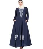 Blue Embroidered Nida Abaya