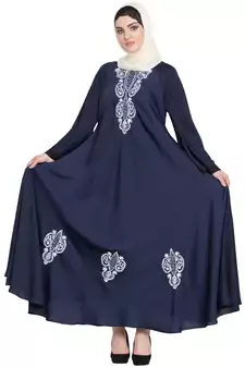 Blue Embroidered Nida Abaya