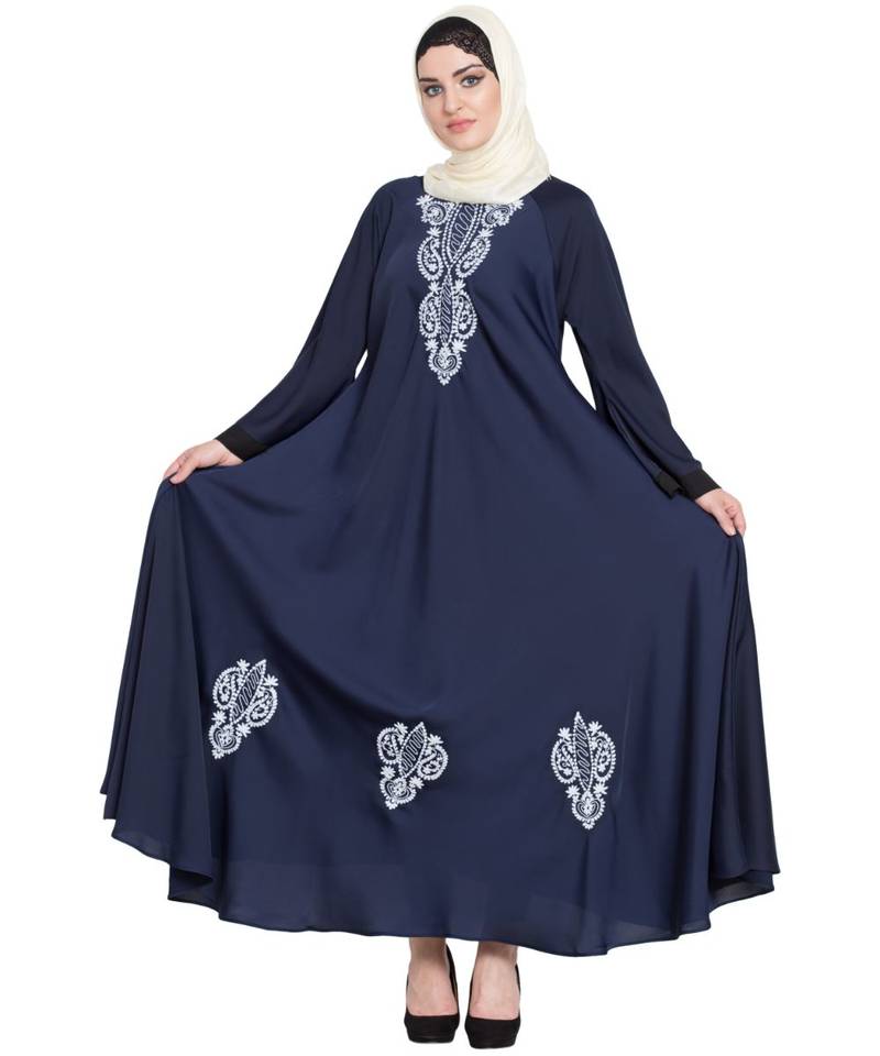 Blue Embroidered Nida Abaya