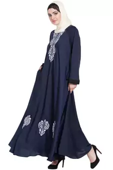 Blue Embroidered Nida Abaya