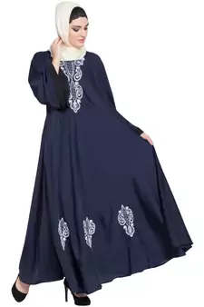 Blue Embroidered Nida Abaya