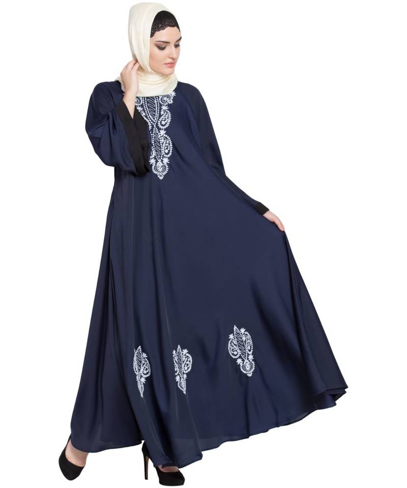 Blue Embroidered Nida Abaya