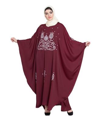 Maroon Embroidered Nida Abaya 1