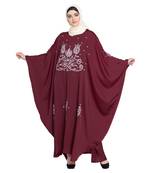 Maroon Embroidered Nida Abaya
