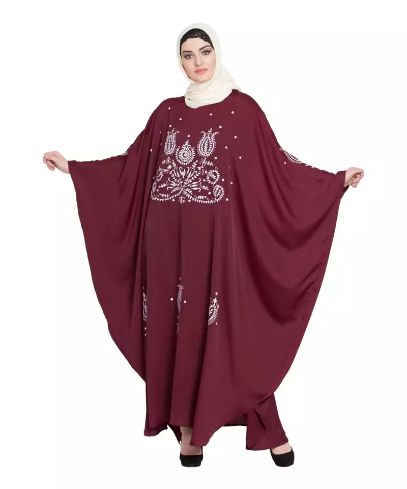 Maroon Embroidered Nida Abaya