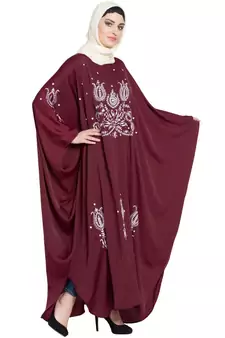 Maroon Embroidered Nida Abaya