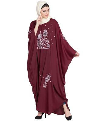 Maroon Embroidered Nida Abaya 3