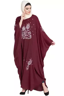 Maroon Embroidered Nida Abaya