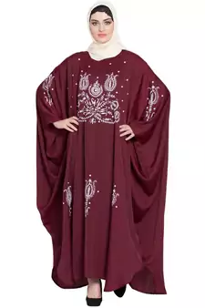 Maroon Embroidered Nida Abaya