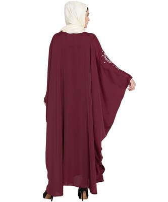 Maroon Embroidered Nida Abaya 5