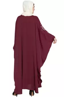 Maroon Embroidered Nida Abaya