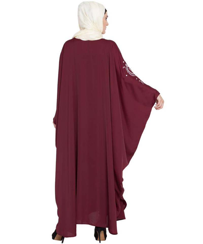 Maroon Embroidered Nida Abaya