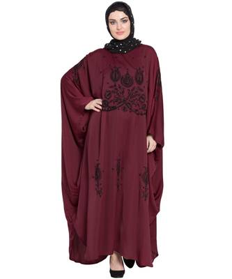 Maroon Embroidered Nida Abaya 1