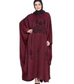 Maroon Embroidered Nida Abaya