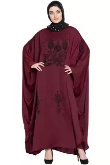 Maroon Embroidered Nida Abaya