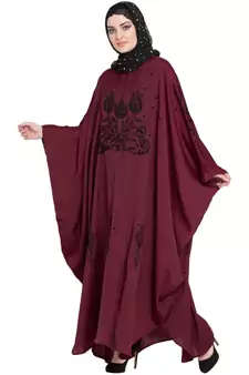 Maroon Embroidered Nida Abaya