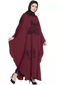 Maroon Embroidered Nida Abaya