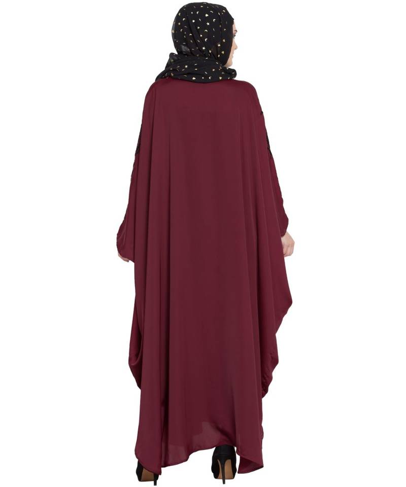 Maroon Embroidered Nida Abaya
