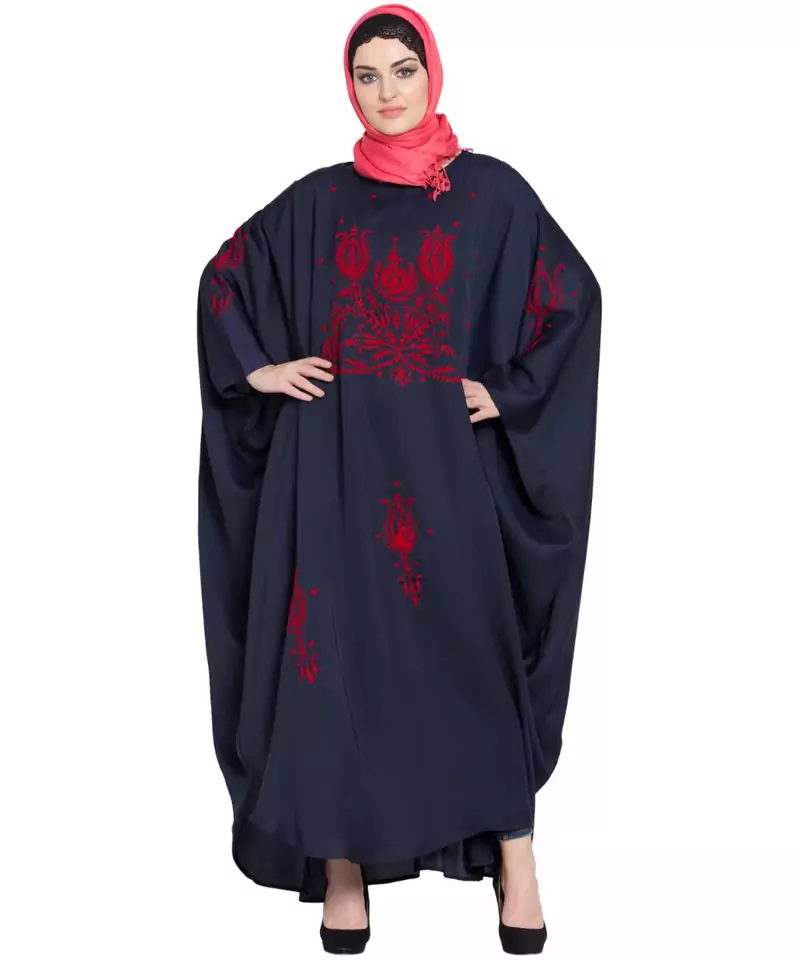 Blue Embroidered Nida Abaya