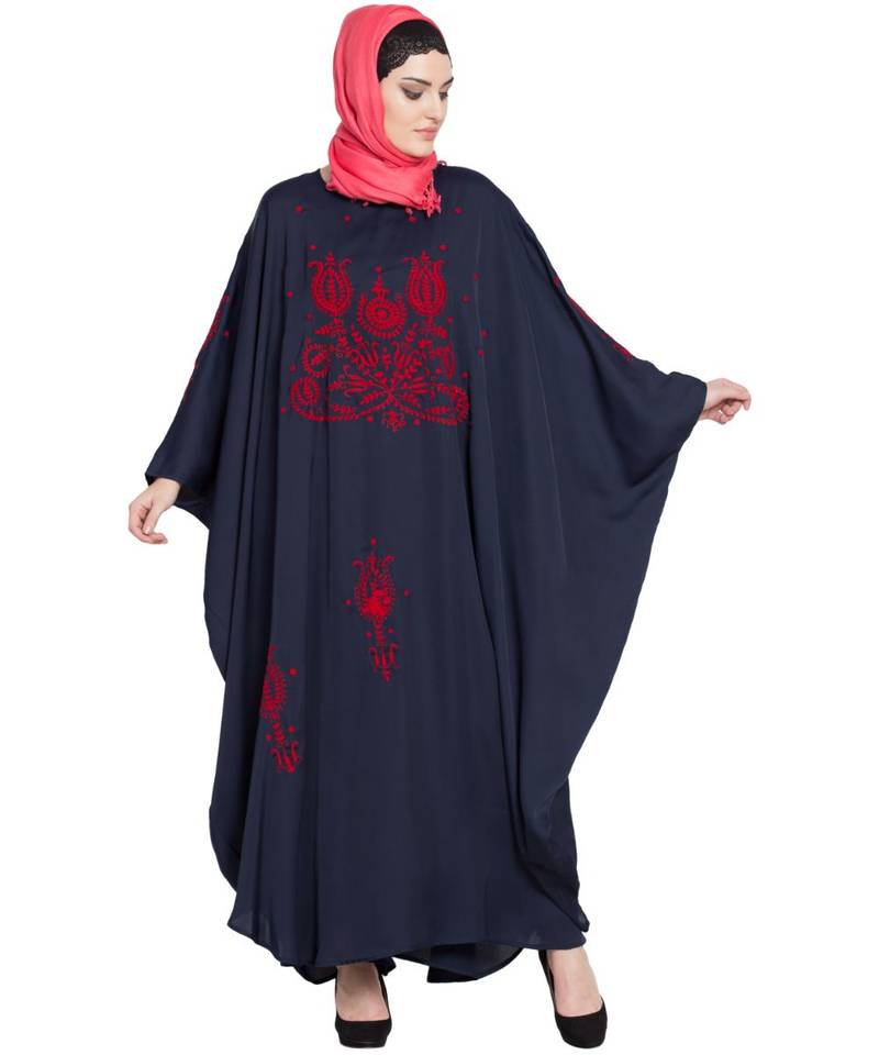 Blue Embroidered Nida Abaya