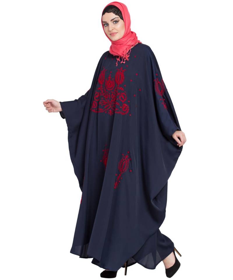Blue Embroidered Nida Abaya