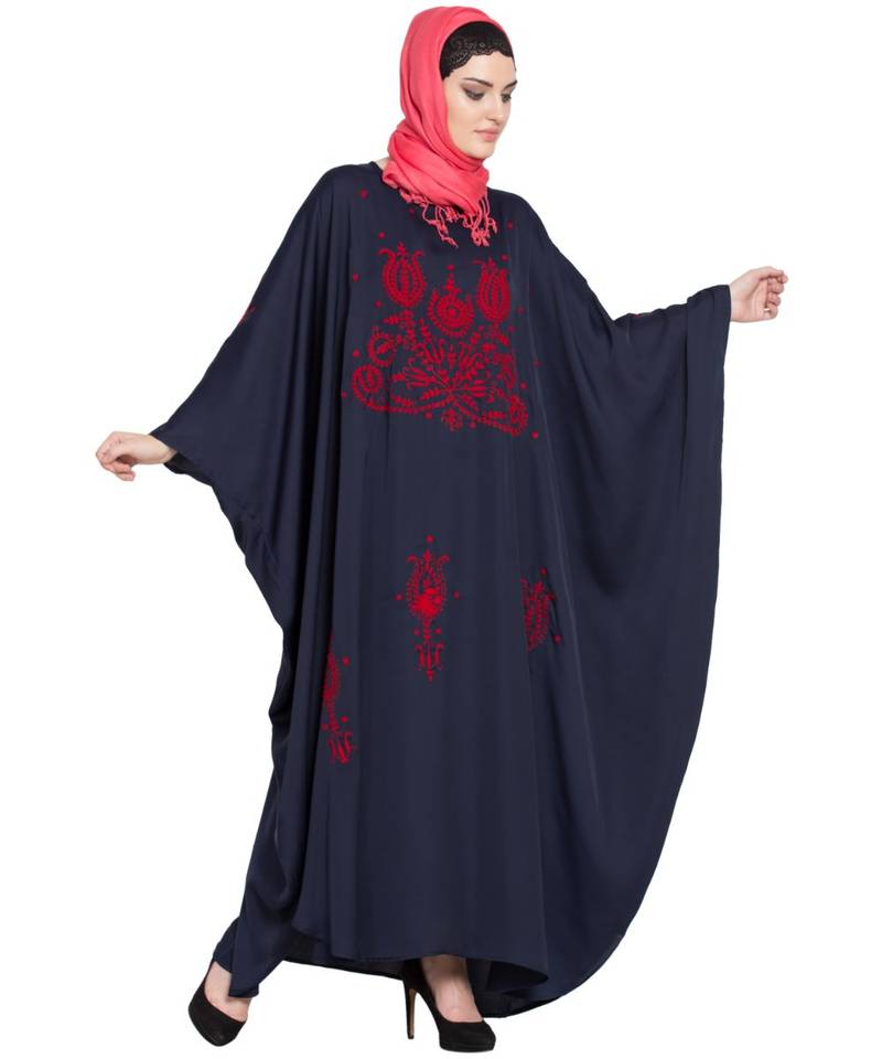 Blue Embroidered Nida Abaya