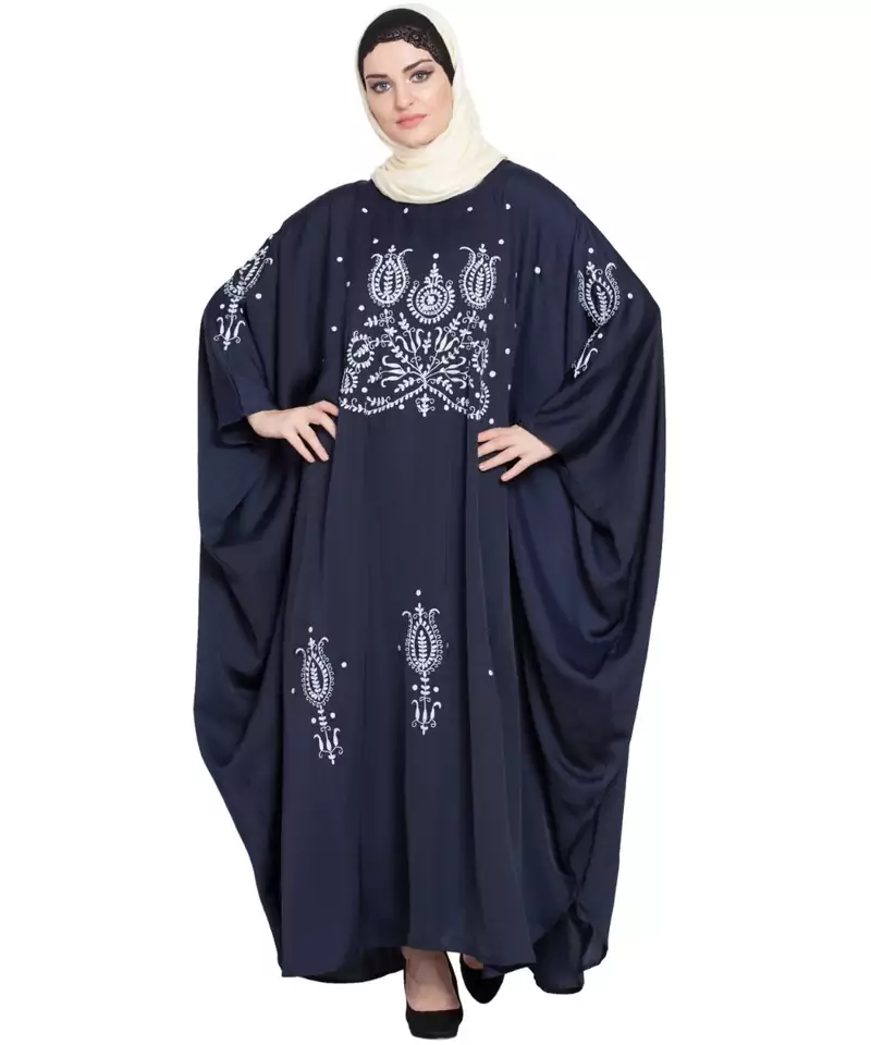 Blue Embroidered Nida Abaya