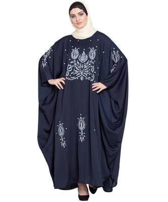Blue Embroidered Nida Abaya 1