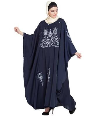 Blue Embroidered Nida Abaya 2