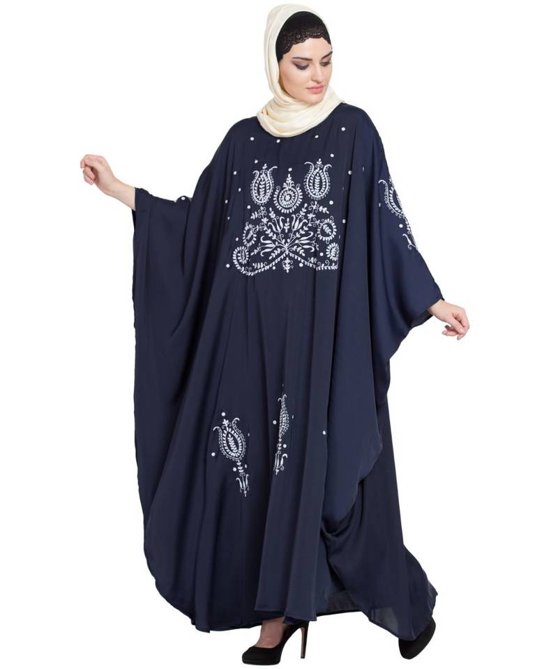 Blue Embroidered Nida Abaya